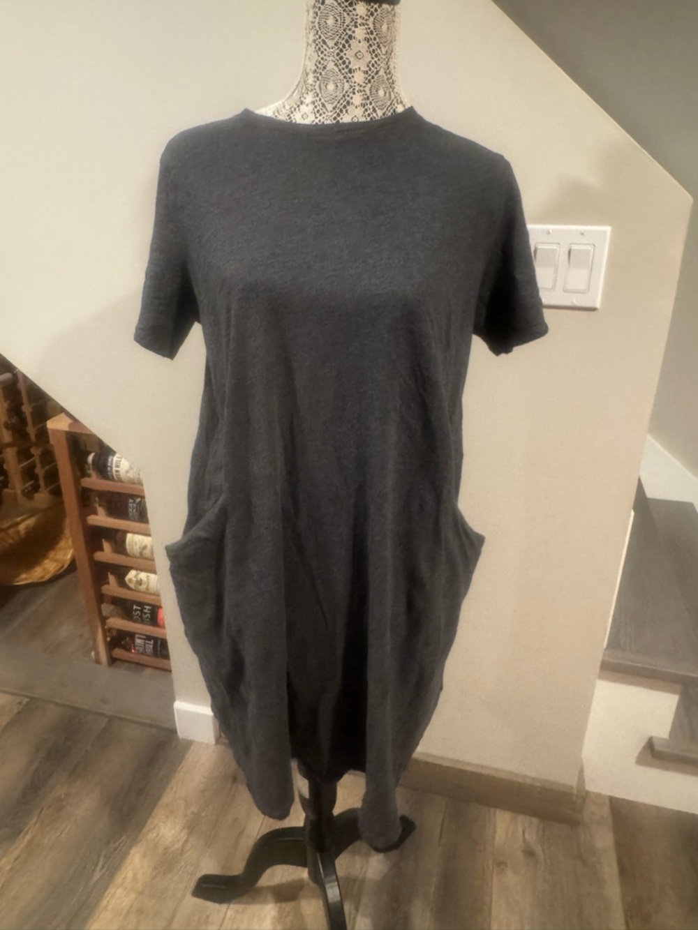 Eileen Fisher Charcoal Short-Sleeve Midi Dress